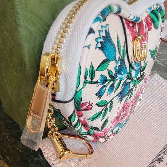 NEW GUCCI OPHIDIA HEART SHAPED FLORAL KEY CASE COIN PURSE GOLD HW - Picture 4 of 16